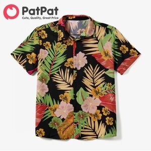 PatPat Men Floral Tropical Print Beach Button Down Shirt, Size XL